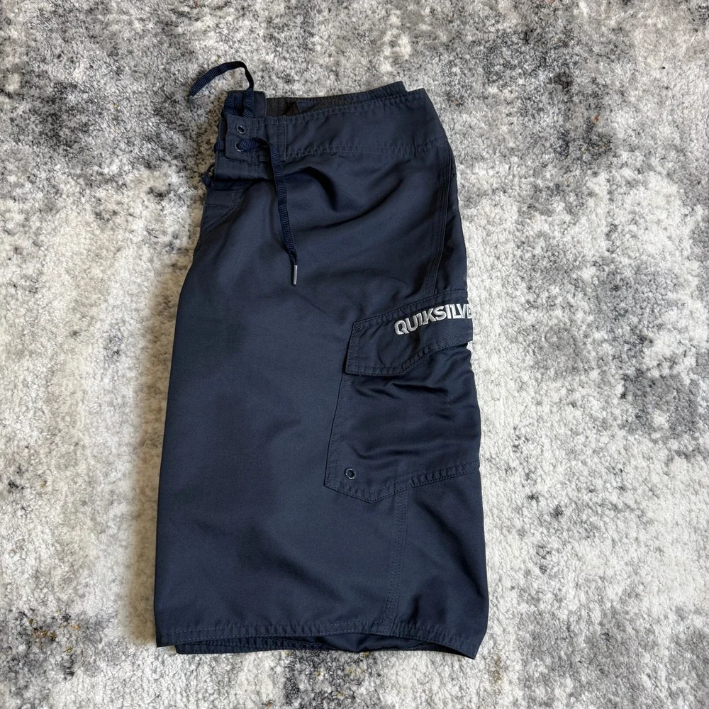 Quiksilver Mens Board Shorts Navy Blue‎ Cargo Swim Trunks Size 32 101326